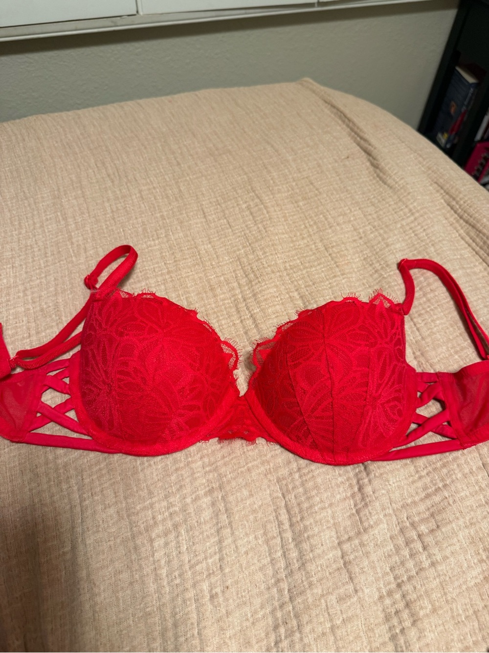PINK Lace Push-Up Bra in Red - Women Intimates 34D